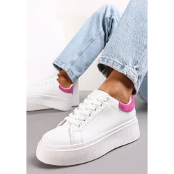 SNEAKERSY Z KOLOROWYM ZAPIĘTKIEM NA PLATFORMIE BIAŁO-FUKSJOWE ROZMIAR 40 II GATUNEK