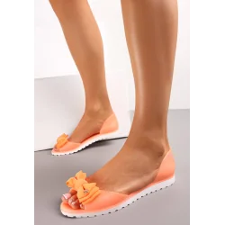 POMARAŃCZOWE SANDAŁY NA PŁASKIEJ PODESZWIE Z ZAKRYTĄ PIĘTĄ I KOKARDKĄ ROZMIAR 36