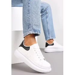 SNEAKERSY NA GRUBEJ PODESZWIE Z PRZESZYCIAMI I PERFORACJĄ BIAŁO-CZARNE ROZMIAR 41