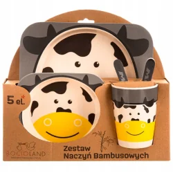ZESTAW NACZYŃ BAMBUSOWYCH + SZTUĆCE EKO KRÓWKA BOCIOLAND