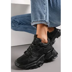 CZARNE SZNUROWANE SNEAKERSY NA GRUBEJ PODESZWIE ZE ŻŁOBIENIAMI ROZMIAR 38