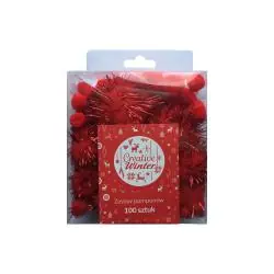 POMPONY DEKORACYJNE CZERWONE 100 SZTUK + KLEJ