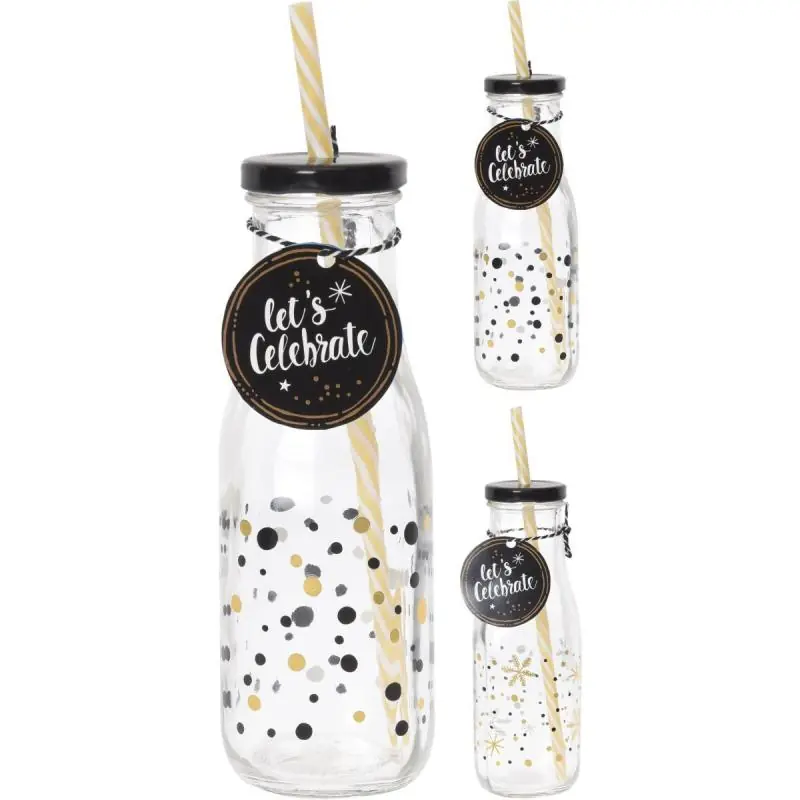 BUTELKA ZE SŁOMKĄ ŚNIEŻYNKI 450 ML - Panon