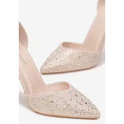 BEŻOWE SANDAŁY NA SZPILCE Z CYRKONIAMI ROZMIAR 37