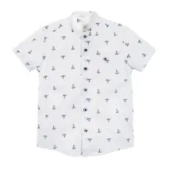 KOSZULA CHŁOPIĘCA Z KRÓTKIM RĘKAWEM BIAŁA STATKI 128 CM COOL CLUB - Cool Club