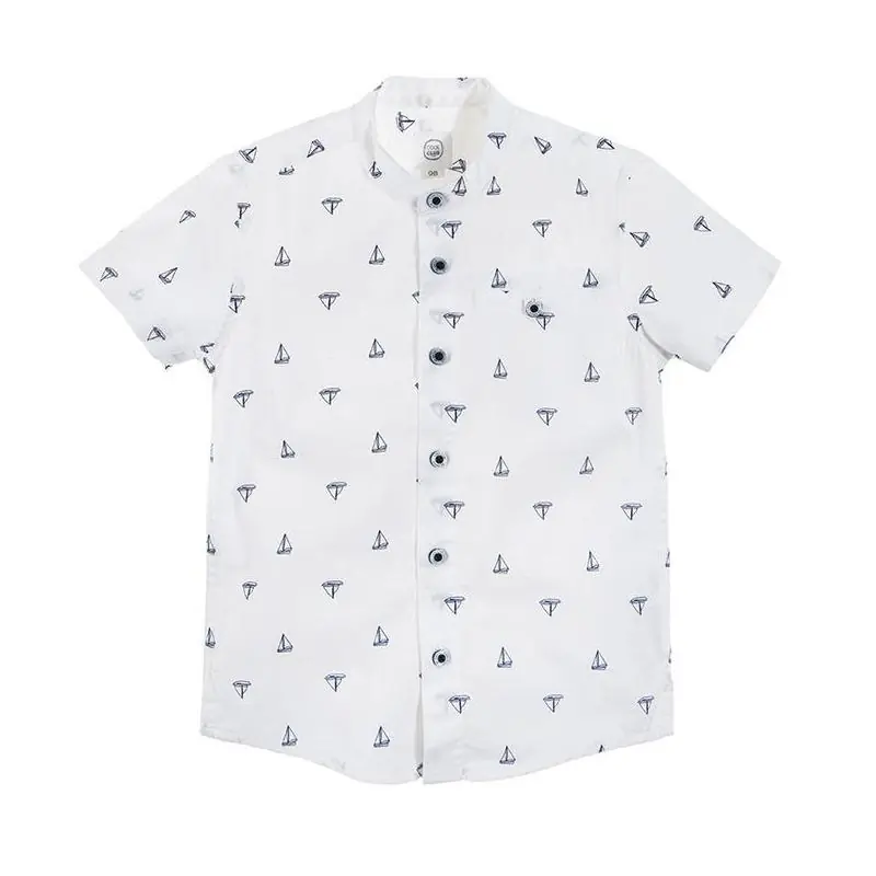 KOSZULA CHŁOPIĘCA Z KRÓTKIM RĘKAWEM BIAŁA STATKI 128 CM COOL CLUB - Cool Club