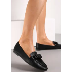CZARNE MATOWE MOKASYNY Z IMITACJI SKÓRY Z KOKARDKĄ ROZMIAR 37