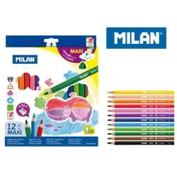 KREDKI OŁÓWKOWE TRÓJKĄTNE MAXI 12 KOLORÓW MILAN