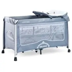 ŁÓŻECZKO TURYSTYCZNE Z PRZEWIJAKIEM, MOSKITIERĄ I PODWIESZANĄ PODŁOGĄ CARETERO DELUXE SZARE | 1M+ | 120X60 CM