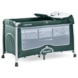 ŁÓŻECZKO TURYSTYCZNE KOJEC 2W1 CARETERO DELUXE DARK GREEN DWUPOZIOMOWE Z PRZEWIJAKIEM I MOSKITIERĄ