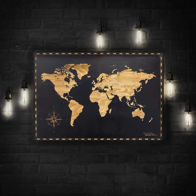 OBRAZ DREWNIANY MAPA ŚWIATA 60 X 40 CM SMARTWOOD - Smartwoods