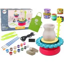 KOŁO GARNCARSKIE GLINA NACZYNIA FARBY ZESTAW KREATYWNY DIY LEAN TOYS 8+