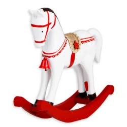 FIGURKA KOŃ NA BIEGUNACH Z DZWONECZKIEM BIAŁY