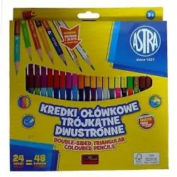 KREDKI OŁÓWKOWE TRÓJKĄTNE DWUSTRONNE Z TEMPERÓWKĄ 48 KOLORÓW ASTRA