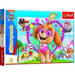 PSI PATROL PUZZLE GLITTER BROKATOWE 100 ELEMENTÓW W BLASKU SKYE TREFL 5+