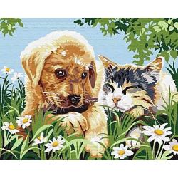 DIAMENTOWA MOZAIKA SZCZENIAK Z KOTKIEM NA ŁĄCE NORIMPEX 7+