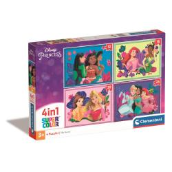 DISNEY PRINCESS SUPERCOLOR PUZZLE 4W1 CLEMENTONI 3+