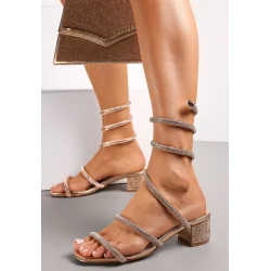 SZAMPAŃSKIE SANDAŁY NA SŁUPKU ZE SPRĘŻYNĄ W CYRKONIE ROZMIAR 38