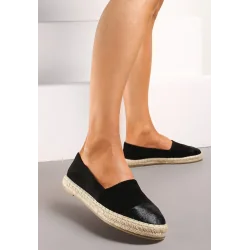 CZARNE PŁASKIE ESPADRYLE Z PLECIONĄ PODESZWĄ ROZMIAR 40