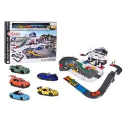 MAJORETTE TOR DIAGNOSTYCZNY PORSCHE Z GARAŻEM I 5 SAMOCHODAMI 5+