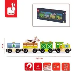 POCIĄG DREWNIANY FARMA STORY KOLEJKA MAGNETYCZNA 3–6 LAT JANOD