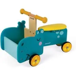 DREWNIANY JEŹDZIK JANOD HIPOPOTAM ZE SKRZYNIĄ NA ZABAWKI 12M+