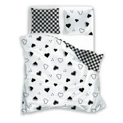MODNA POŚCIEL BAWEŁNIANA Z ZAMKIEM 160X200 + 2 POSZEWKI – WZÓR SERCA KRATA FARO