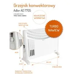 GRZEJNIK KONWEKTOROWY ELEKTRYCZNY 2000W Z TURBO NAWIEWEM ADLER AD 7705 II GATUNEK