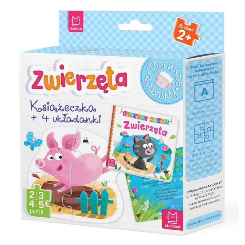 ZWIERZĘTA KSIĄŻECZKA I CZTERY UKŁADANKI PUZZLE DLA MALUCHA 2+ - Aksjomat ZWIERZĘTA KSIĄŻECZKA I CZTERY UKŁADANKI PUZZLE DLA MALUCHA 2+ - Aksjomat