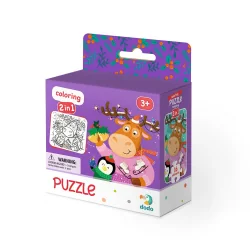 RENIFER I PINGWIN PUZZLE Z KOLOROWANKĄ 16 ELEMENTÓW 3+