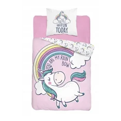 BAWEŁNIANA POŚCIEL 140 X 200 CM UNICORN JEDNOROŻEC BROKATOWA