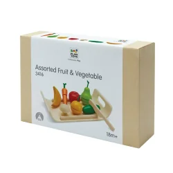 DREWNIANE WARZYWA I OWOCE NA TACY PLAN TOYS 18M+