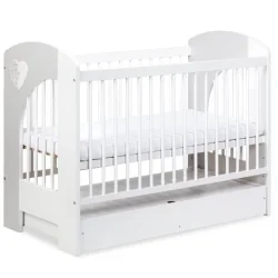 ŁÓŻECZKO DREWNIANE Z SZUFLADĄ 120x60 CM BIAŁY/POPIEL KLUPŚ NEL SERCE II GATUNEK