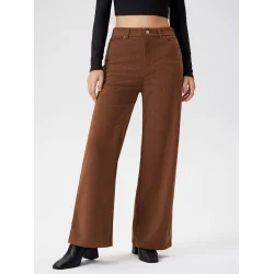 SPODNIE SZTRUKSOWE ZE ŚREDNIM STANEM I SZEROKIMI NOGAWKAMI ZAPINANE NA ZAMEK ROZMIAR L CIDER