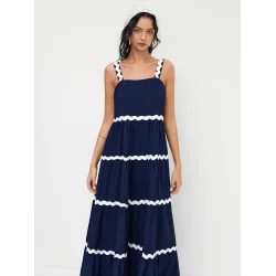 SUKIENKA MAXI Z KWADRATOWYM DEKOLTEM I KONTRASTOWYM WIĄZANIEM ROZMIAR L CIDER