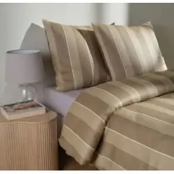 KOMPLET POŚCIELI BEŻOWA W PASKI BAWEŁNA SATYNOWA 160 X 200 CM HOME&YOU