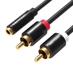 KABEL AUDIO VENTION 3,5MM ŻEŃSKI NA 2X RCA MĘSKI 2M CZARNY VAB-R01-B20
