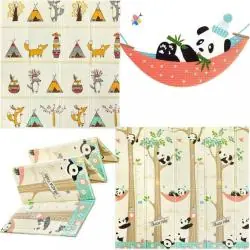 MATA EDUKACYJNA PIANKOWA DWUSTRONNA SKŁADANA DLA NIEMOWLĄT 4FIZJO PANDY 200x180 CM