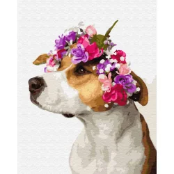 MALOWANIE PO NUMERACH PIES Z KWIATAMI 40X50 CM ZESTAW KREATYWNY