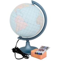 PODŚWIETLANY GLOBUS KONTUROWY 25 CM DO PISANIA FLAMASTRAMI – Z OZNACZENIAMI PAŃSTW