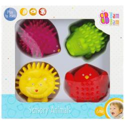 BAM BAM ZWIERZĄTKA SENSORYCZNE 4 SZTUKI - MIĘKKIE ZWIERZĄTKA ROZWOJOWE DLA NIEMOWLĄT 6M+