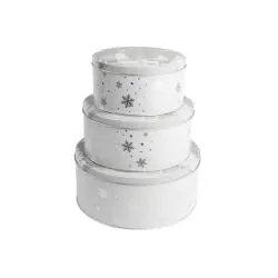 PUSZKI METALOWE OKRĄGŁE ZESTAW 3 SZTUK DEKOR SREBRNE CHOINKI ALTOM DESIGN