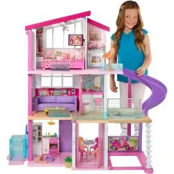 BARBIE IDEALNY DOMEK DREAMHOUSE Z WINDĄ I ZJEŻDŻALNIĄ – ŚWIATŁO I DŹWIĘKI 3 POZIOMY, 8 POMIESZCZEŃ, 70 ELEMENTÓW