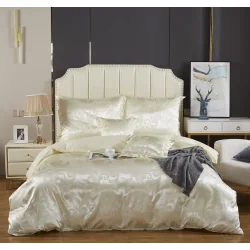 POŚCIEL ATŁASOWA Z HAFTEM 160X200 CM KREMOWA