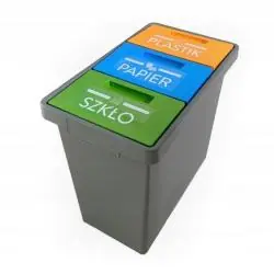 POTRÓJNY KOSZ DO SEGREGACJI ŚMIECI 40 L SZARY PLASTIK/SZKŁO/PAPIER
