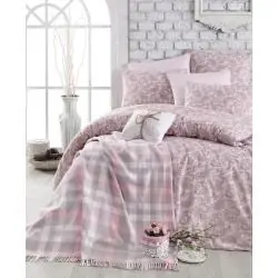 POŚCIEL BAWEŁNIANA RANFORCE 160X200 FUKSJA + KOC ELEGANCKI ZESTAW