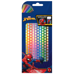 KREDKI OŁÓWKOWE SPIDERMAN 12 KOLORÓW Z GUMKĄ I TEMPERÓWKĄ