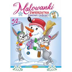 ZWIERZĄTKA. ZIMOWE ZABAWY. MALOWANKI Z NAKLEJKAMI