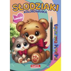 SŁODZIAKI. KOLOROWANKA Z NAKLEJKAMI. TĘCZOWA KREDKA