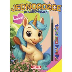 JEDNOROŻCE Z NAKLEJKAMI. KOLOROWANKA Z NAKLEJKAMI. TĘCZOWA KREDKA